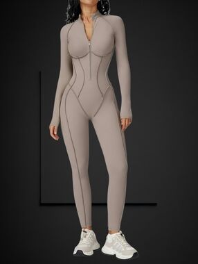 Workout One Piece Tummy Control Bodysuit ▪︎ Taupe Grey ▪︎ Sz XL